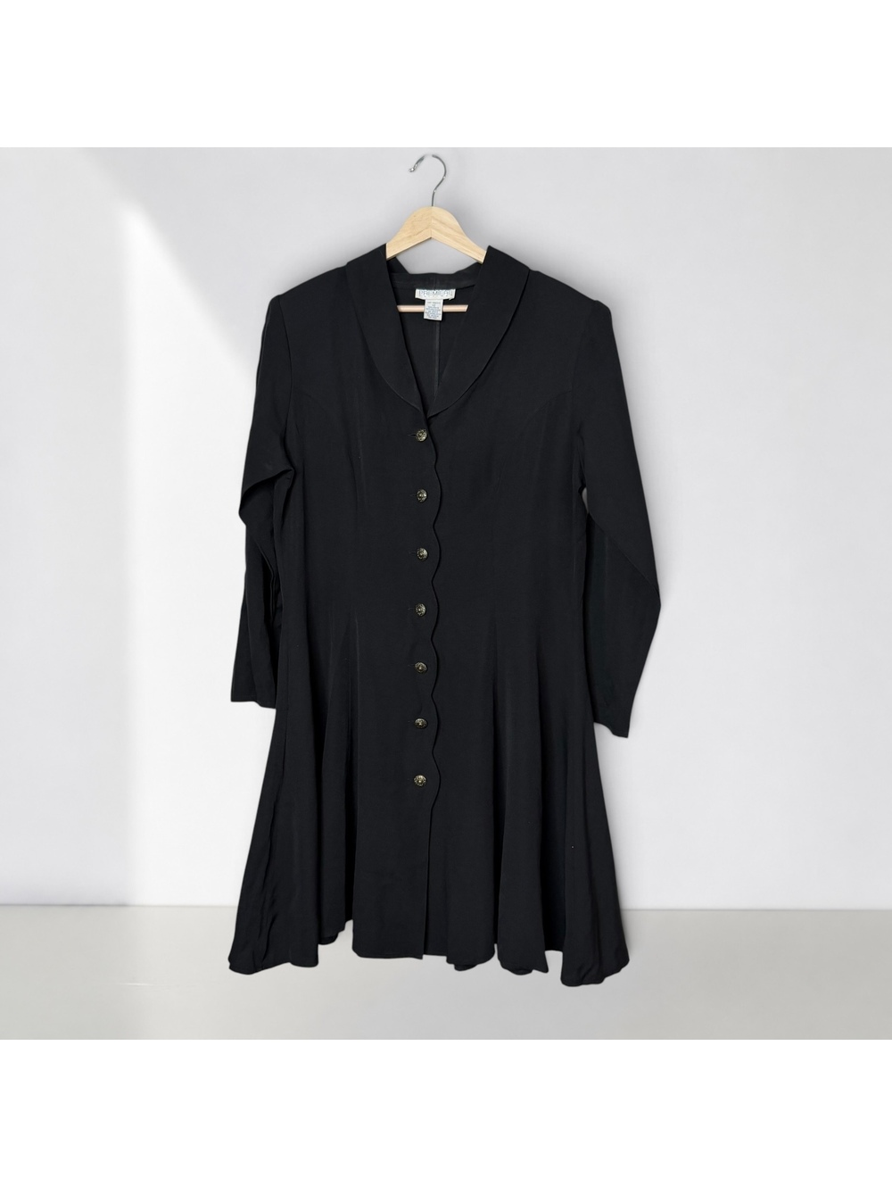 Vintage 90s Black Fit Flare Button Front Dress Romantic Goth Academia